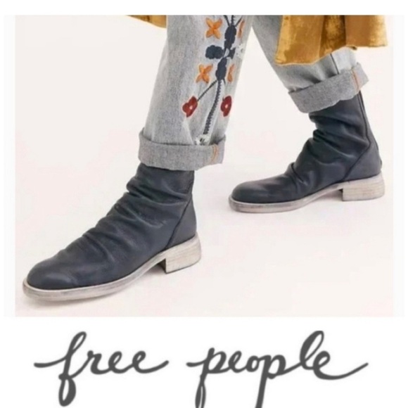 FREE PEOPLE Sutton Tight Slouch Leather Round-toe Boots - Picture 1 of 11